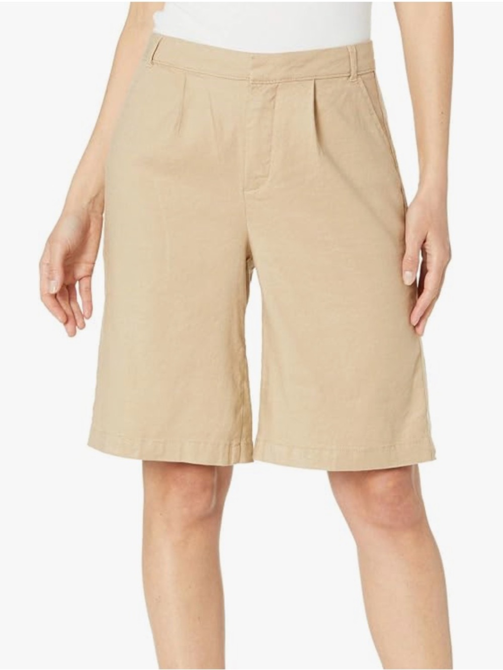NYDJ Pleated Bermuda Shorts Stretch Linen-Blend Relaxed Fit Size 8